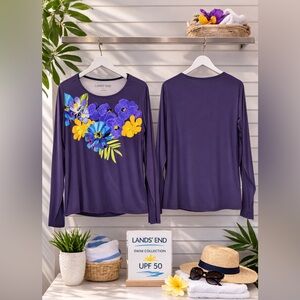 NWOT Lands' End Women's Vibrant Floral Long Sleeve Swim Top/ Rash Guard UPF 50